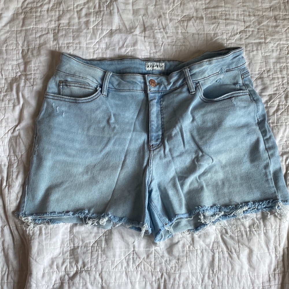 Light washed frayed hem high rise Jean shorts